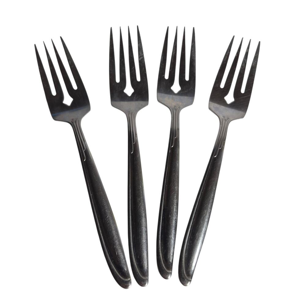 Vintage Oneida Sand Dune Pattern with Grooves Set of 4 Salad Forks Stainless